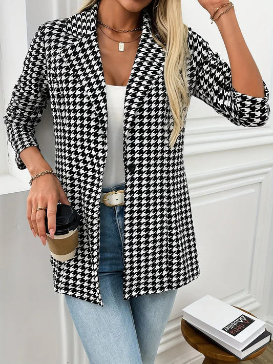 Elegant Houndstooth Blazer – Classic & Stylish for Office & Everyday Wear