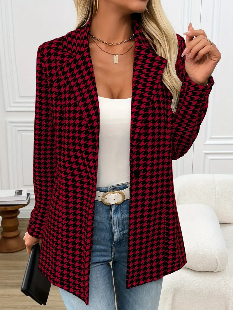 Elegant Houndstooth Blazer – Classic & Stylish for Office & Everyday Wear